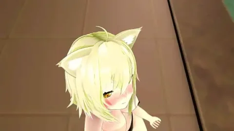 nekomata okayu hentai dance hololive underwear cat girl mmd 3d blonde hair clip 1732777224